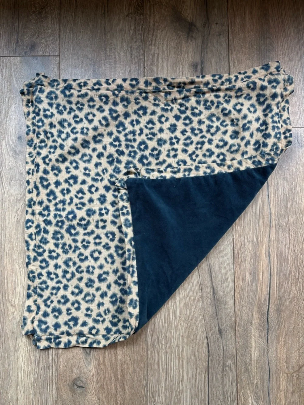 Navy Velvet & Linen Leopard Print Accent Pillow Cover | 22” Square Reversible